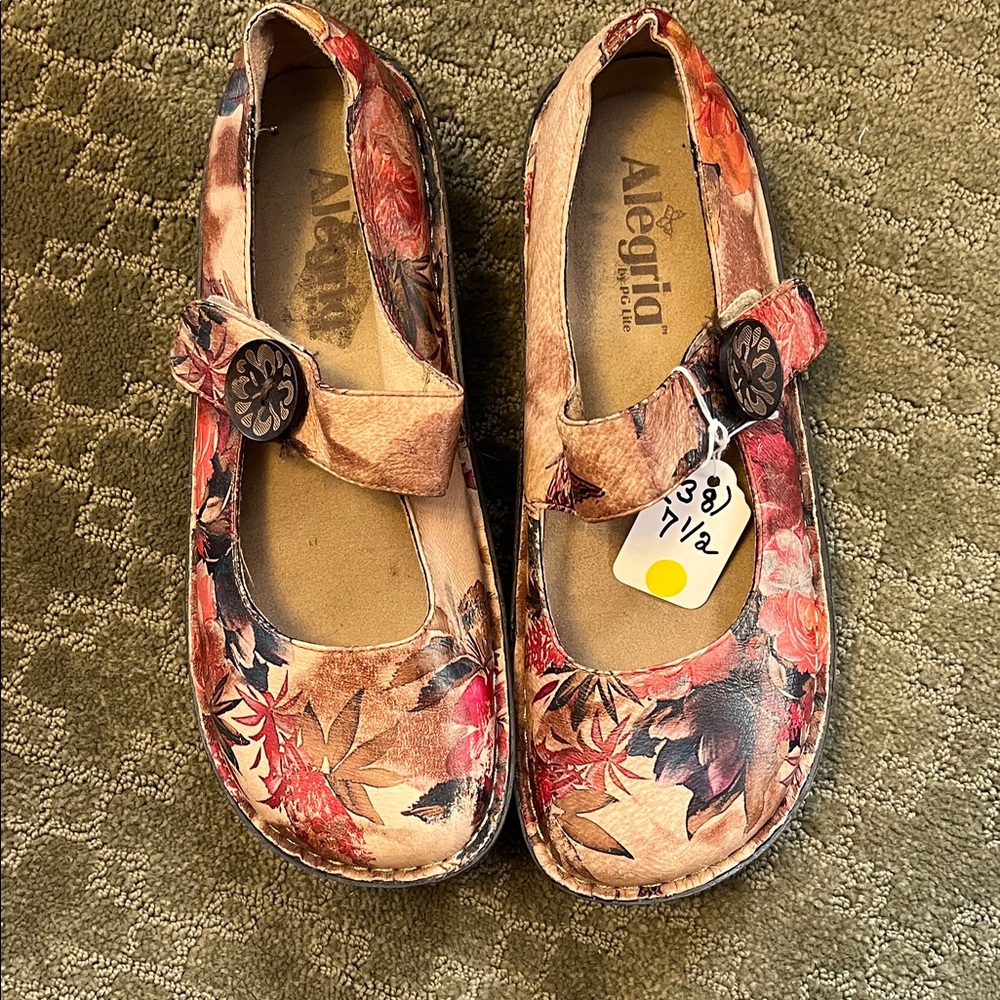 Alegria Floral Mary Jane Shoes - Red and Brown